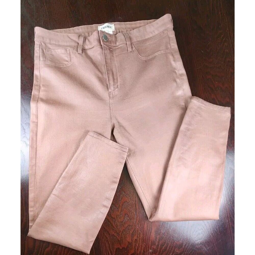 L'Agence Womens High Rise Coated Margot Skinny Jeans Brown Size 32 - Picture 4 of 11